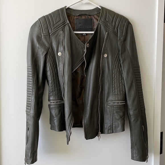 Goosecraft Drape Collar Zip Detail Leather Jacket - Picture 5 of 12